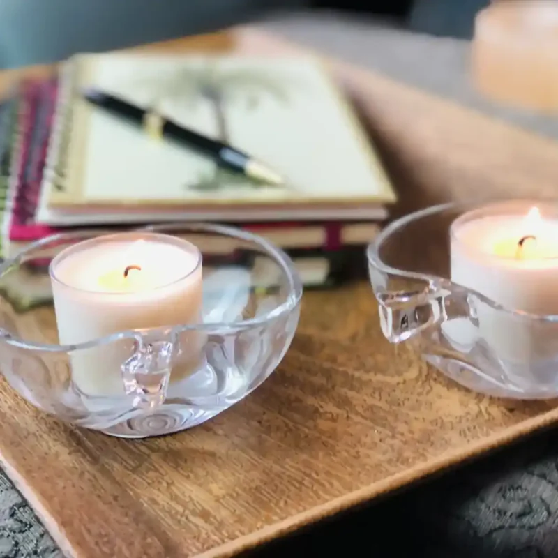 tealight candles on home decor tray